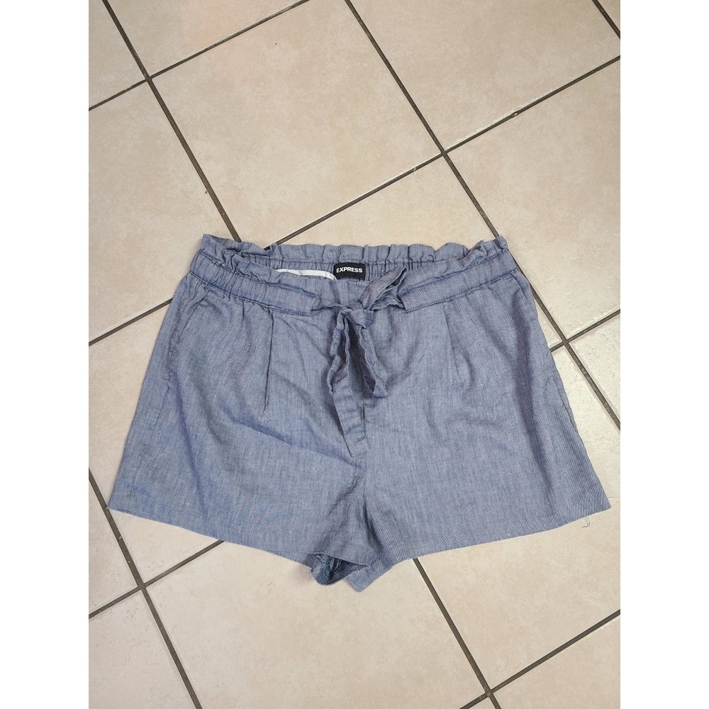 Express Shortie Shorts Women Large Blue High Rise Paperbag Tie Waist - Picture 2 of 8